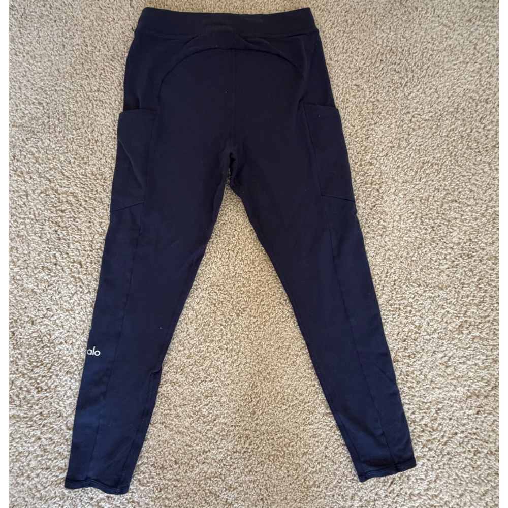 Alo Yoga Checkpoint High Waist Pocket 7/8 Leggings Navy Blue Drawstring Small